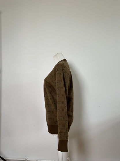 Vintage Saint Laurent FF Monogram Knit Sweater Brown Beige L