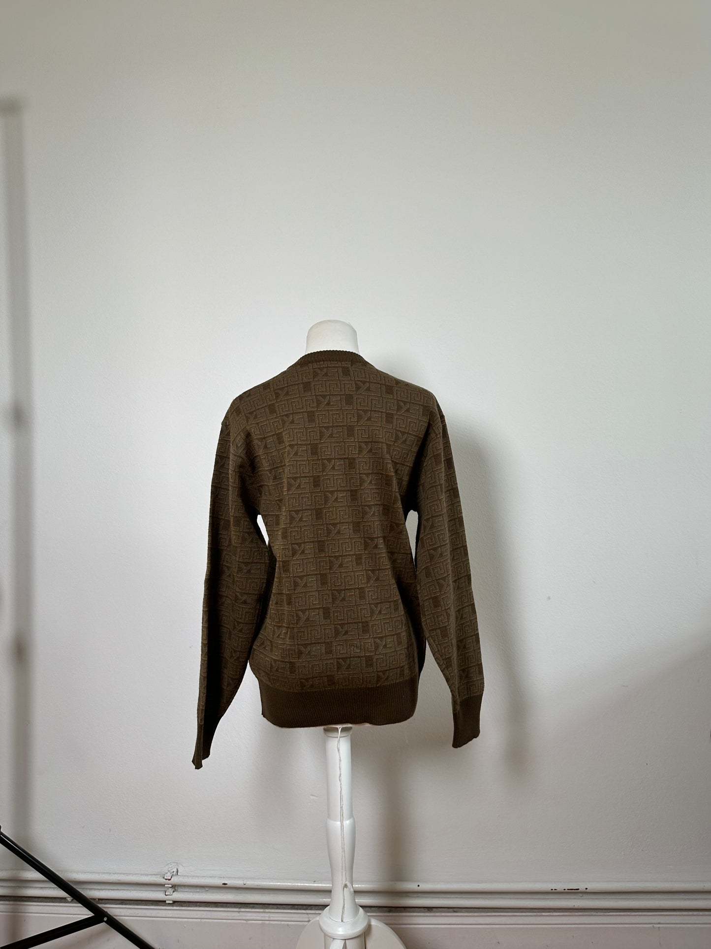 Vintage Saint Laurent FF Monogram Knit Sweater Brown Beige L