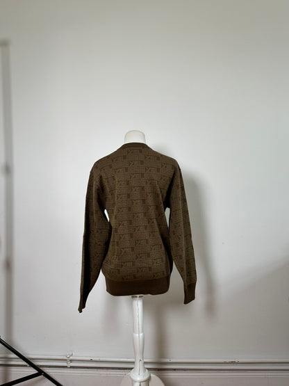 Vintage Saint Laurent FF Monogram Knit Sweater Brown Beige L