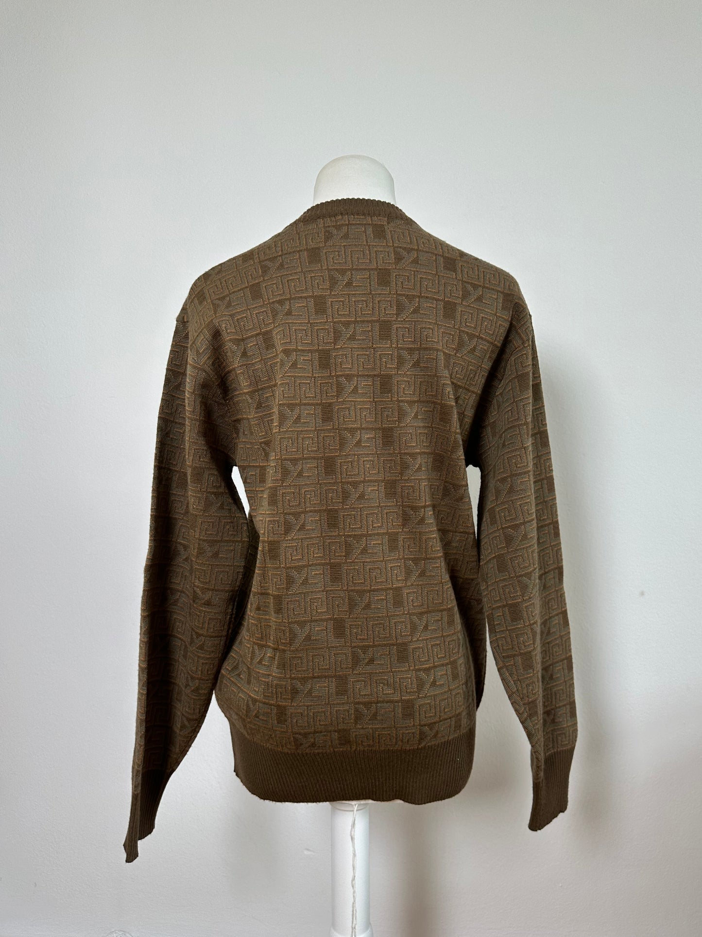 Vintage Saint Laurent FF Monogram Knit Sweater Brown Beige L
