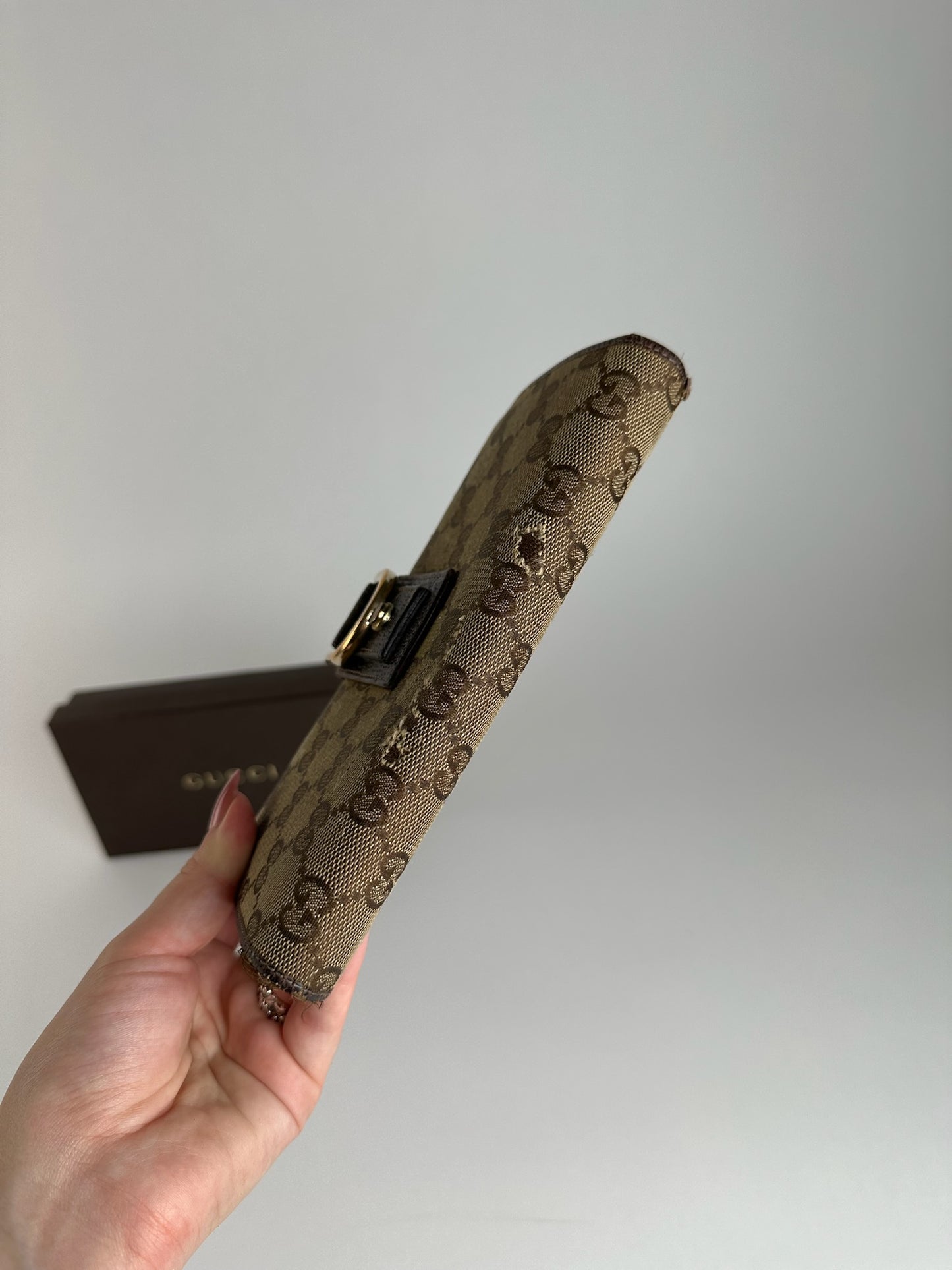 Portefeuille vintage en cuir Gucci Monogram beige marron