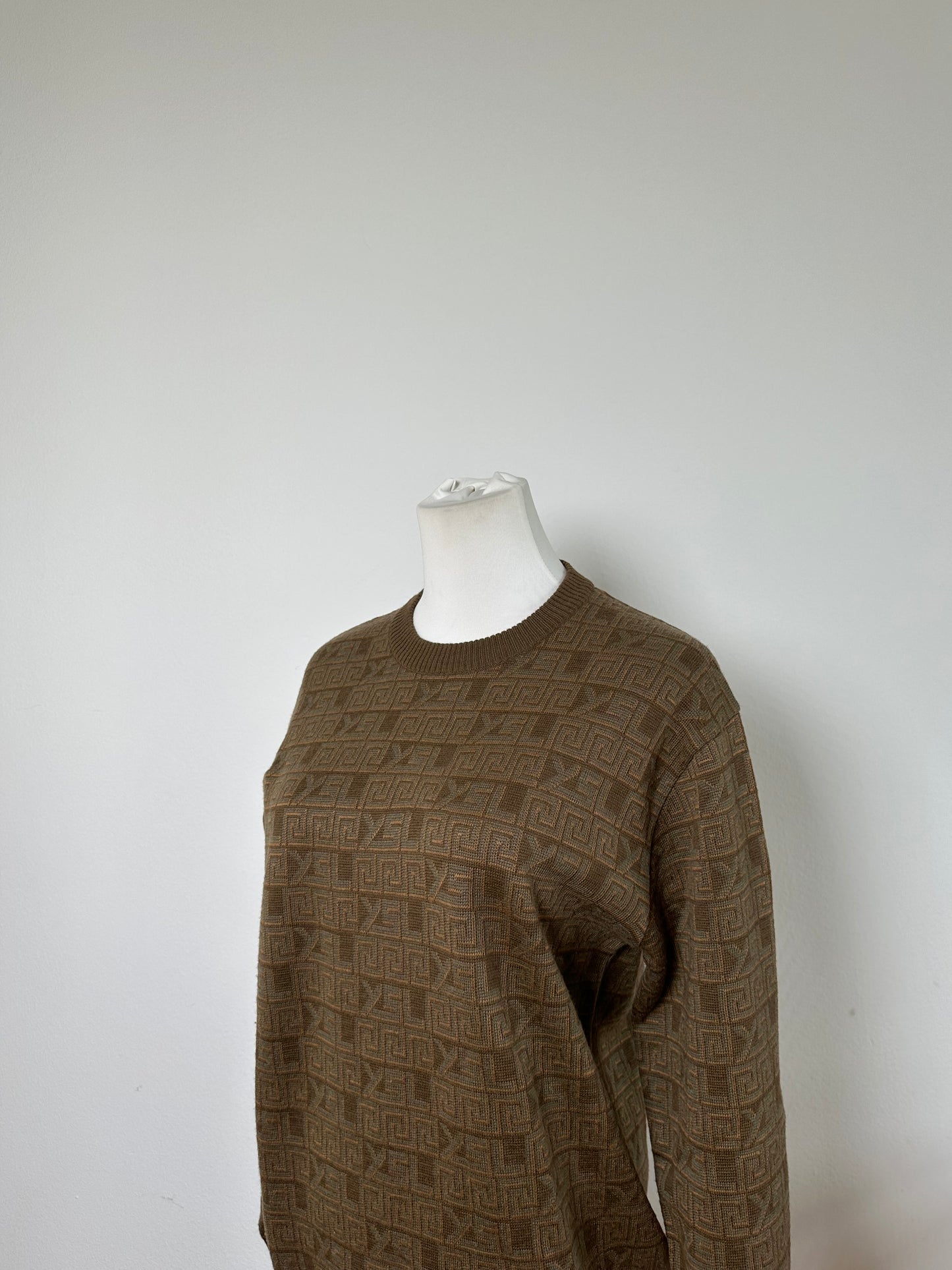 Vintage Saint Laurent FF Monogram Knit Sweater Brown Beige L