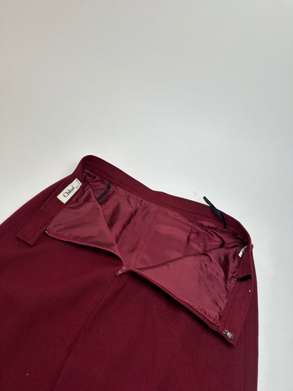 Vintage Chloe Wool Skirt Burgundy FR42