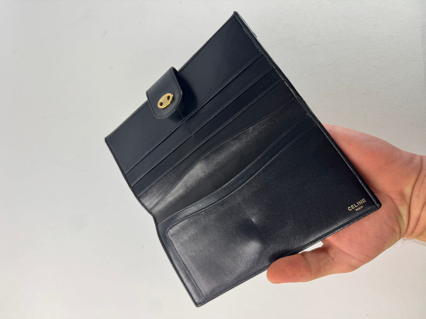 Vintage Celine Paris Triomphe Leather Wallet Black