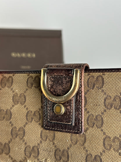 Portefeuille vintage en cuir Gucci Monogram beige marron