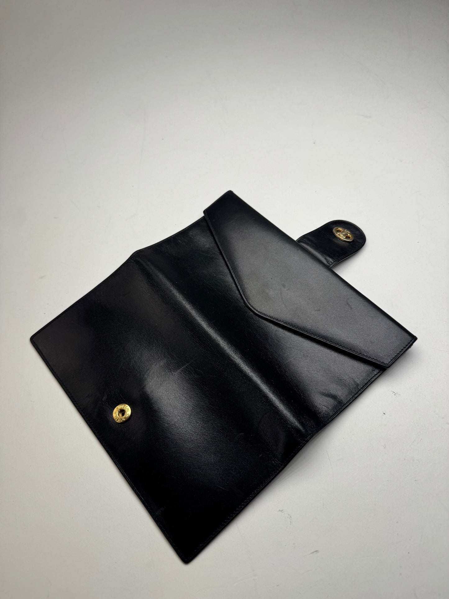 Vintage Celine Paris Triomphe Leather Wallet Black