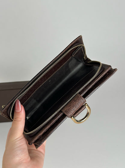 Portefeuille vintage en cuir Gucci Monogram beige marron