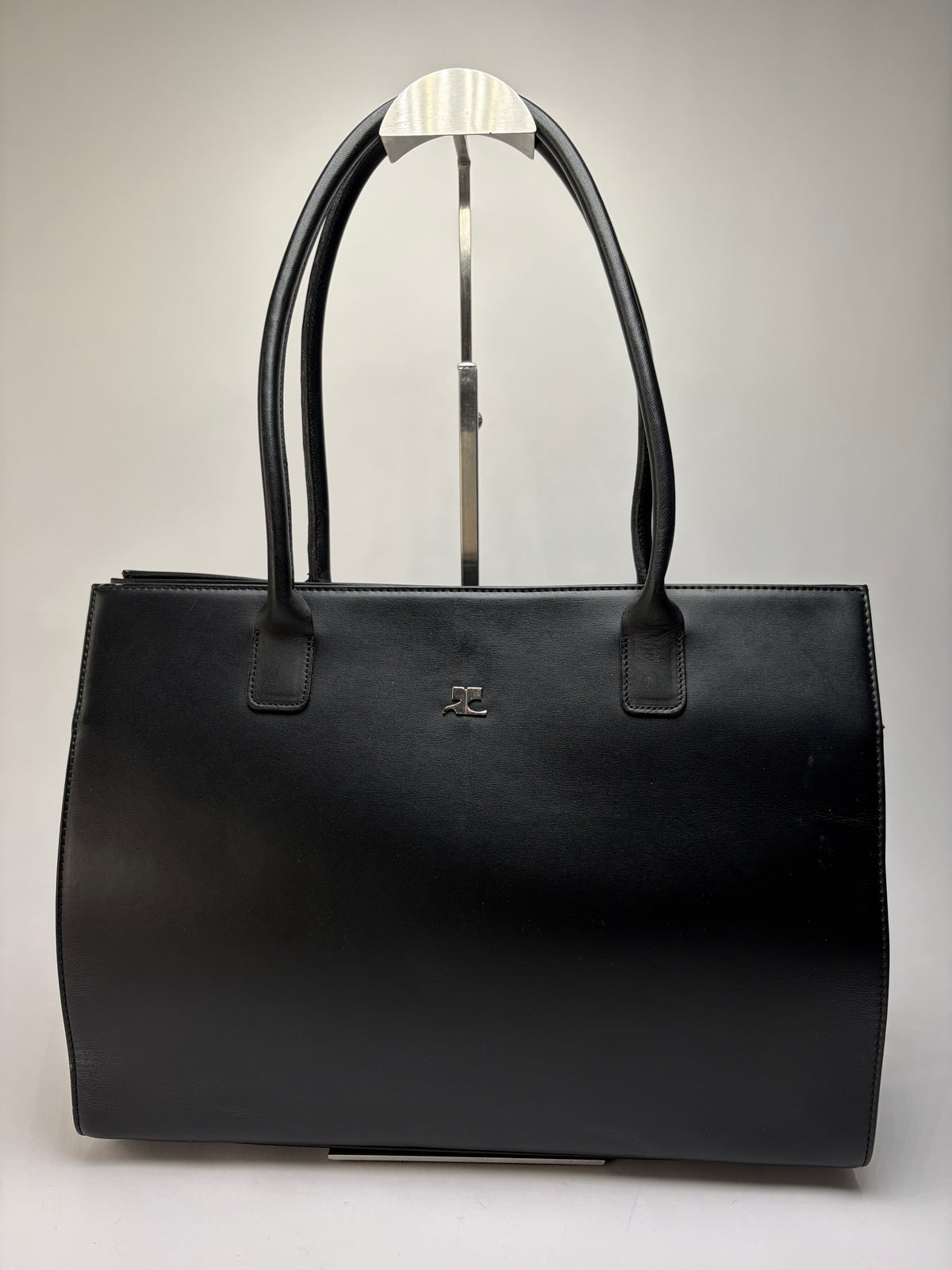 Vintage Courrèges AC Logo Structured Tote Bag Black Silver