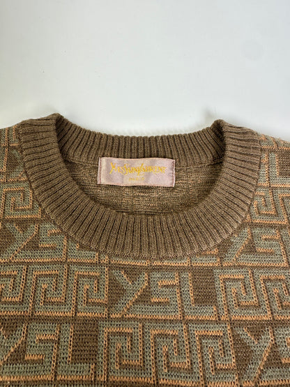 Vintage Saint Laurent FF Monogram Knit Sweater Brown Beige L