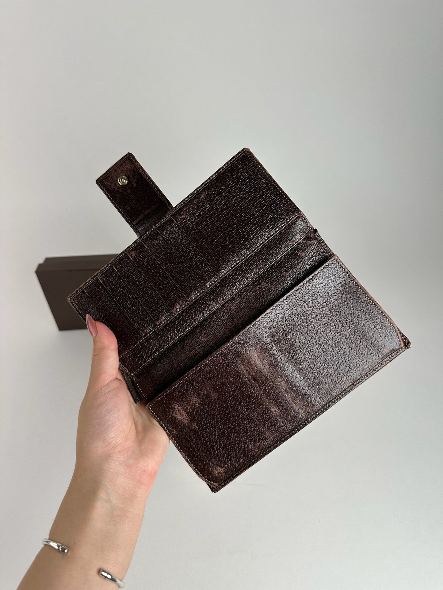 Portefeuille vintage en cuir Gucci Monogram beige marron