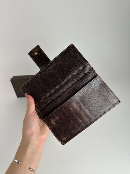 Portefeuille vintage en cuir Gucci Monogram beige marron