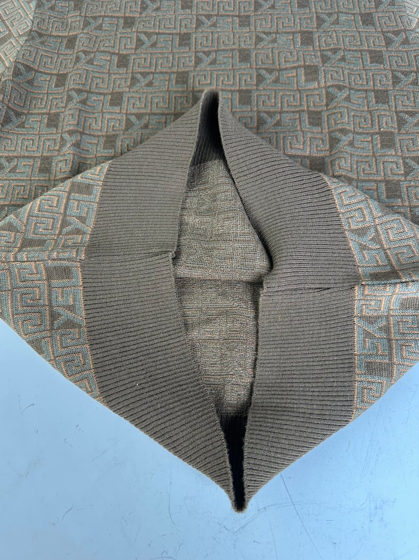 Vintage Saint Laurent FF Monogram Knit Sweater Brown Beige L