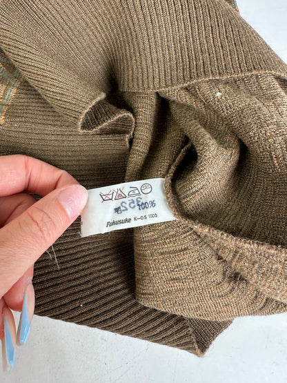 Vintage Saint Laurent FF Monogram Knit Sweater Brown Beige L