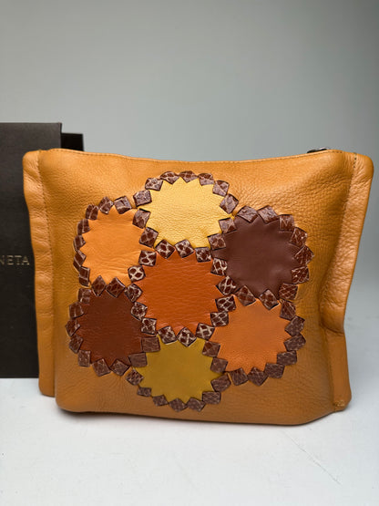 Bottega Veneta 2008 Patchwork Floral Leather Clutch Cognac