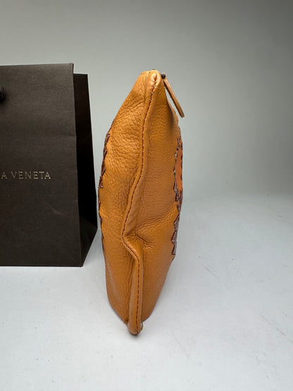 Bottega Veneta 2008 Patchwork Floral Leather Clutch Cognac