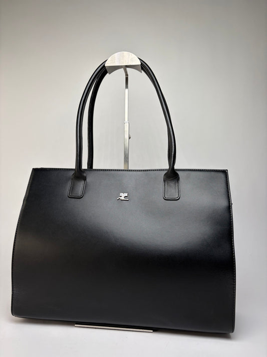 Vintage Courrèges AC Logo Structured Tote Bag Black Silver