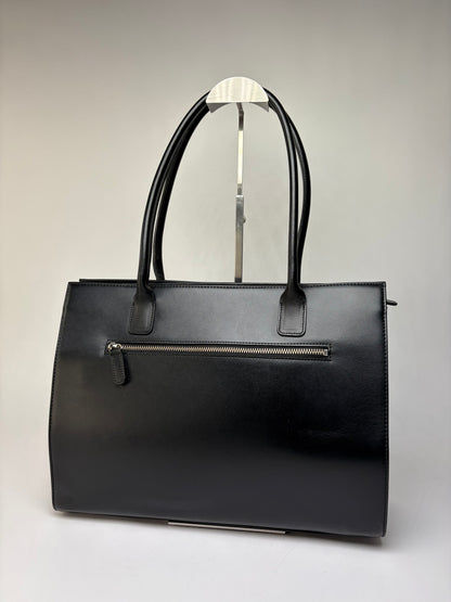 Vintage Courrèges AC Logo Structured Tote Bag Black Silver