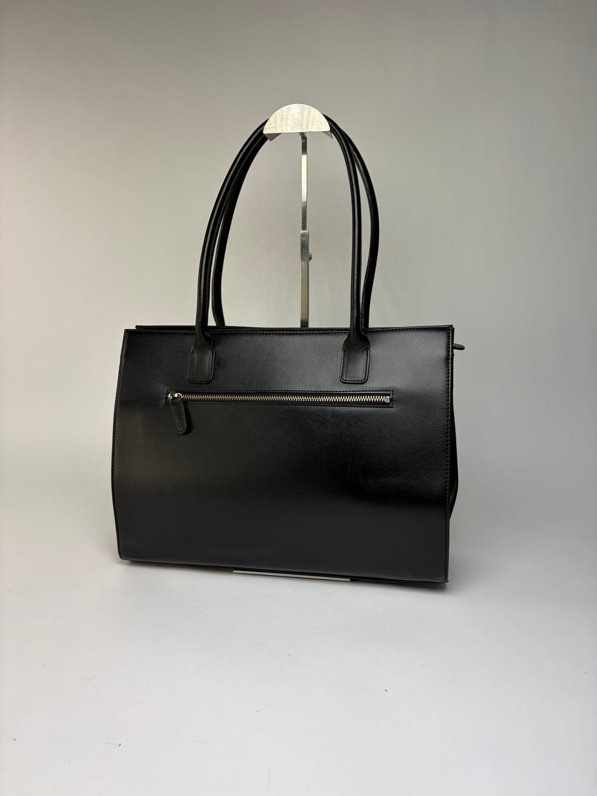 Vintage Courrèges AC Logo Structured Tote Bag Black Silver