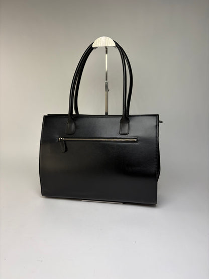 Vintage Courrèges AC Logo Structured Tote Bag Black Silver