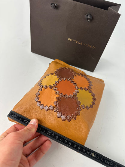 Bottega Veneta 2008 Patchwork Floral Leather Clutch Cognac