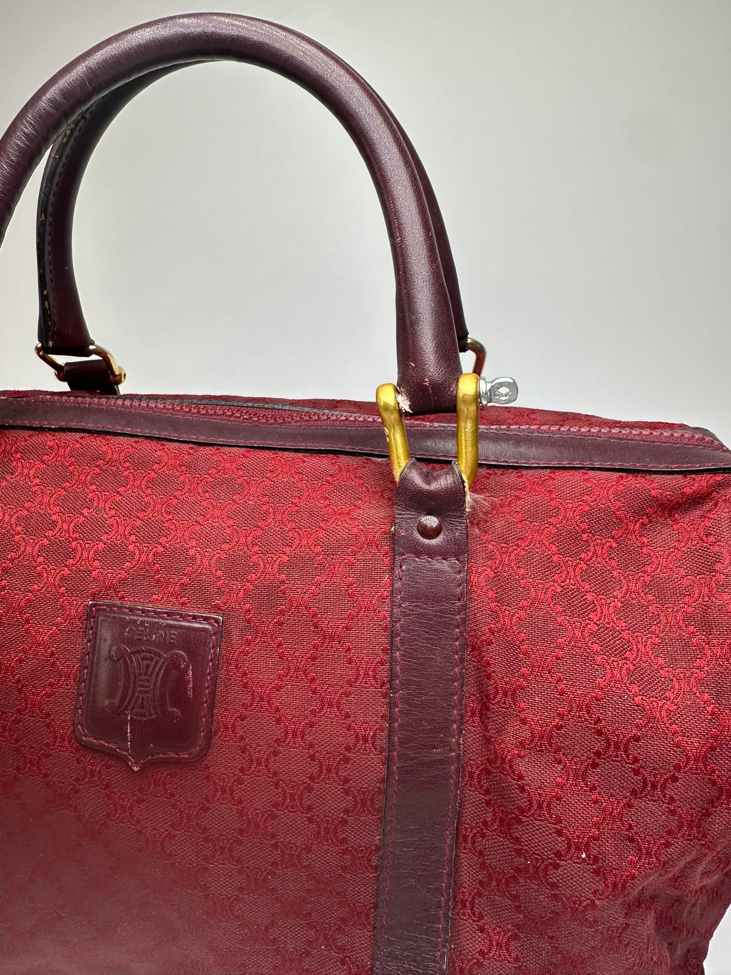 Vintage Celine Paris Triomphe Monogram Boston Bag Purple