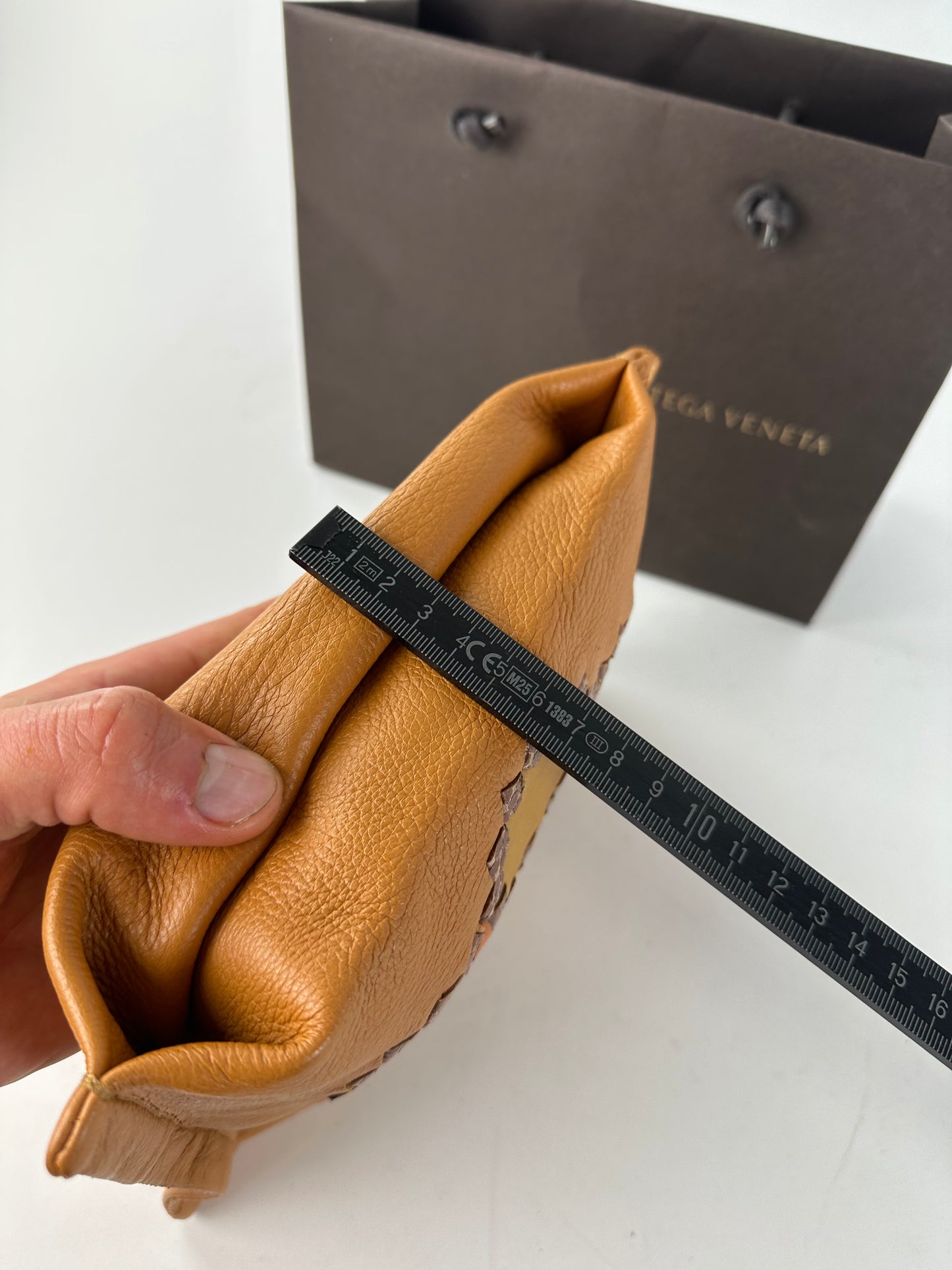 Bottega Veneta 2008 Patchwork Floral Leather Clutch Cognac