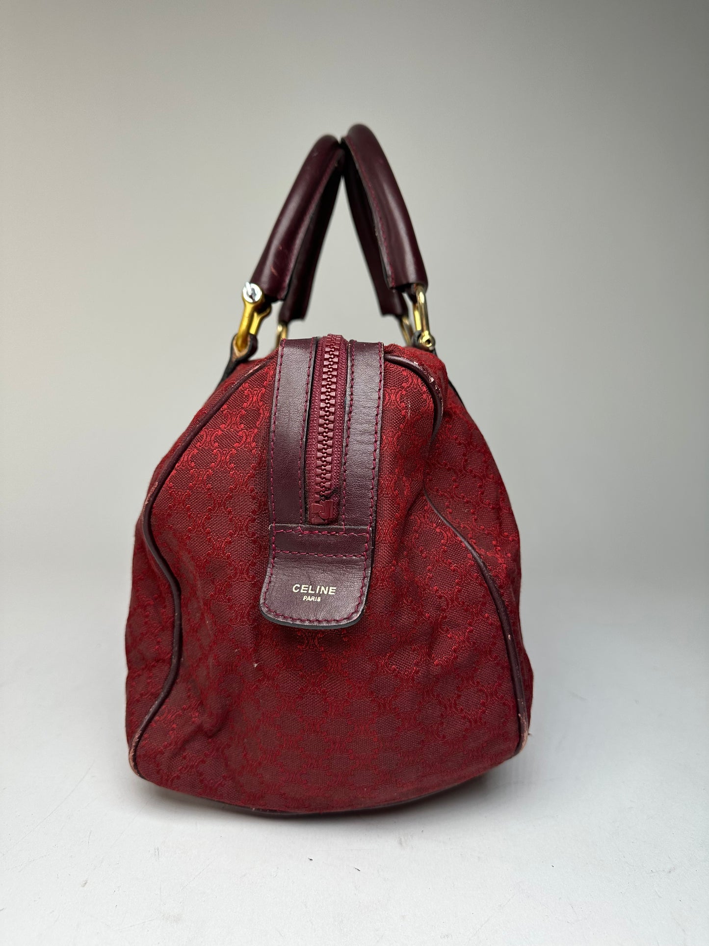 Vintage Celine Paris Triomphe Monogram Boston Bag Purple