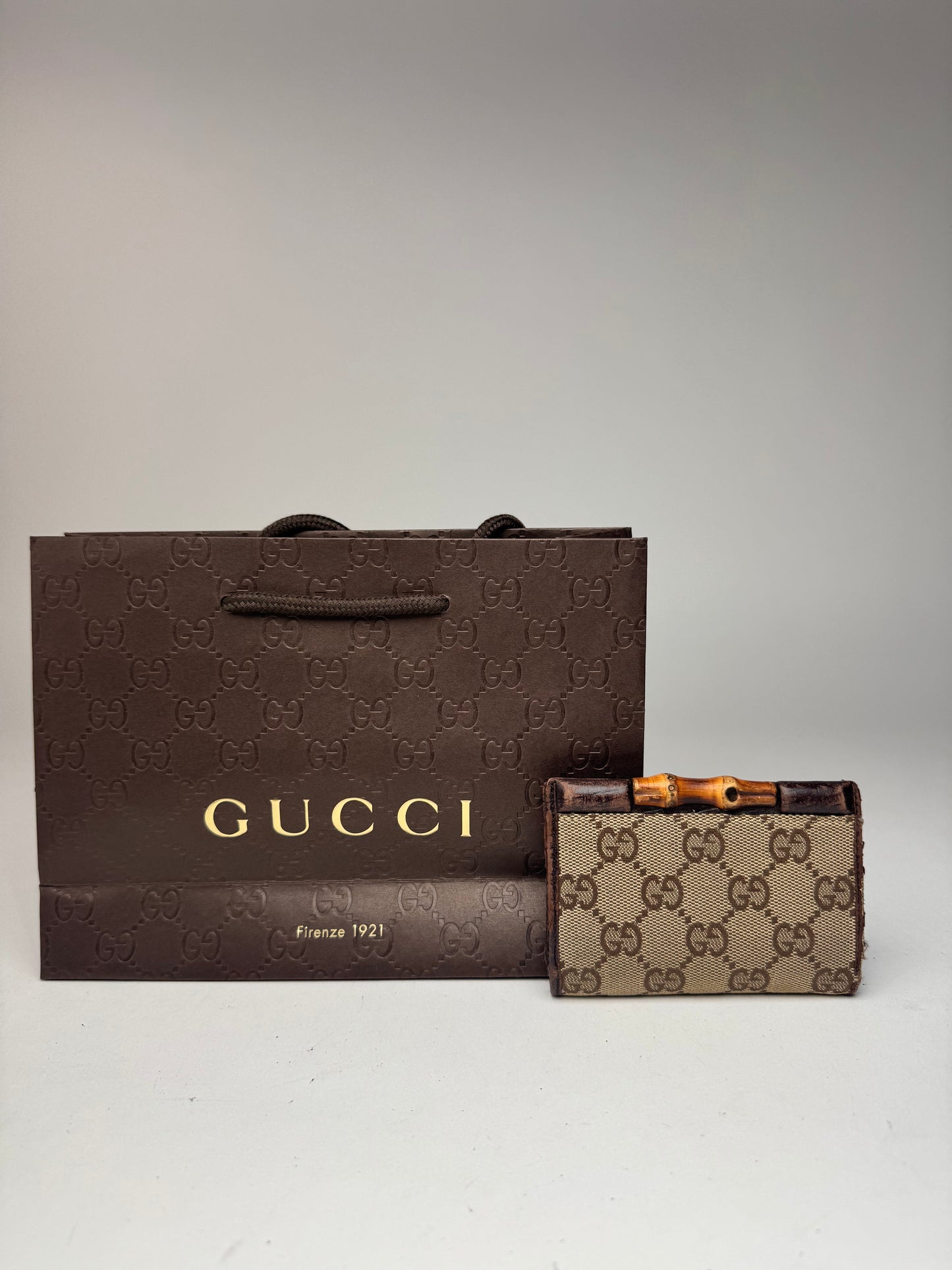 Vintage Gucci Leather / Canvas monogram Card Holder beige brown