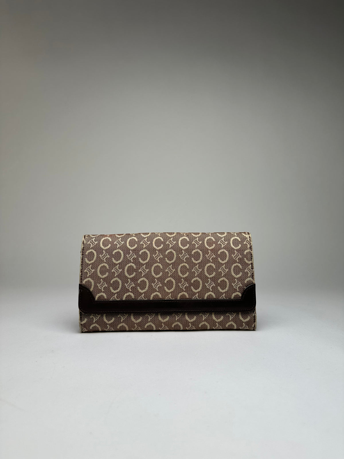 Vintage Celine Macadam Canvas Bifold Wallet Beige Brown