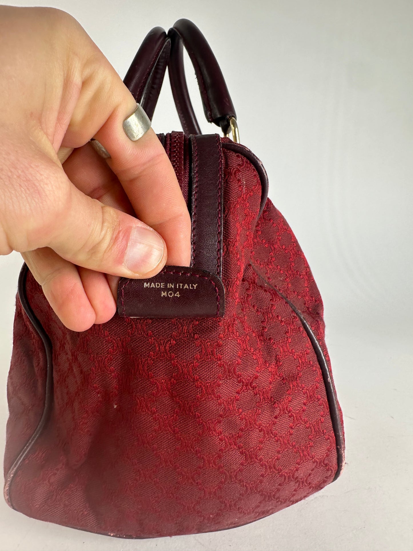 Vintage Celine Paris Triomphe Monogram Boston Bag Purple