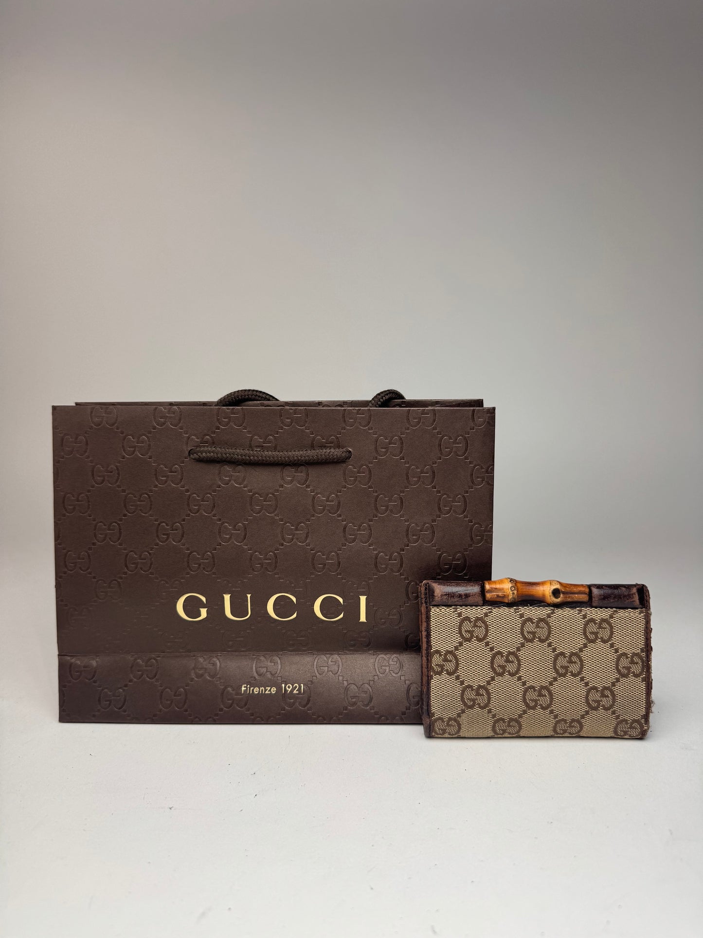 Vintage Gucci Leather / Canvas monogram Card Holder beige brown