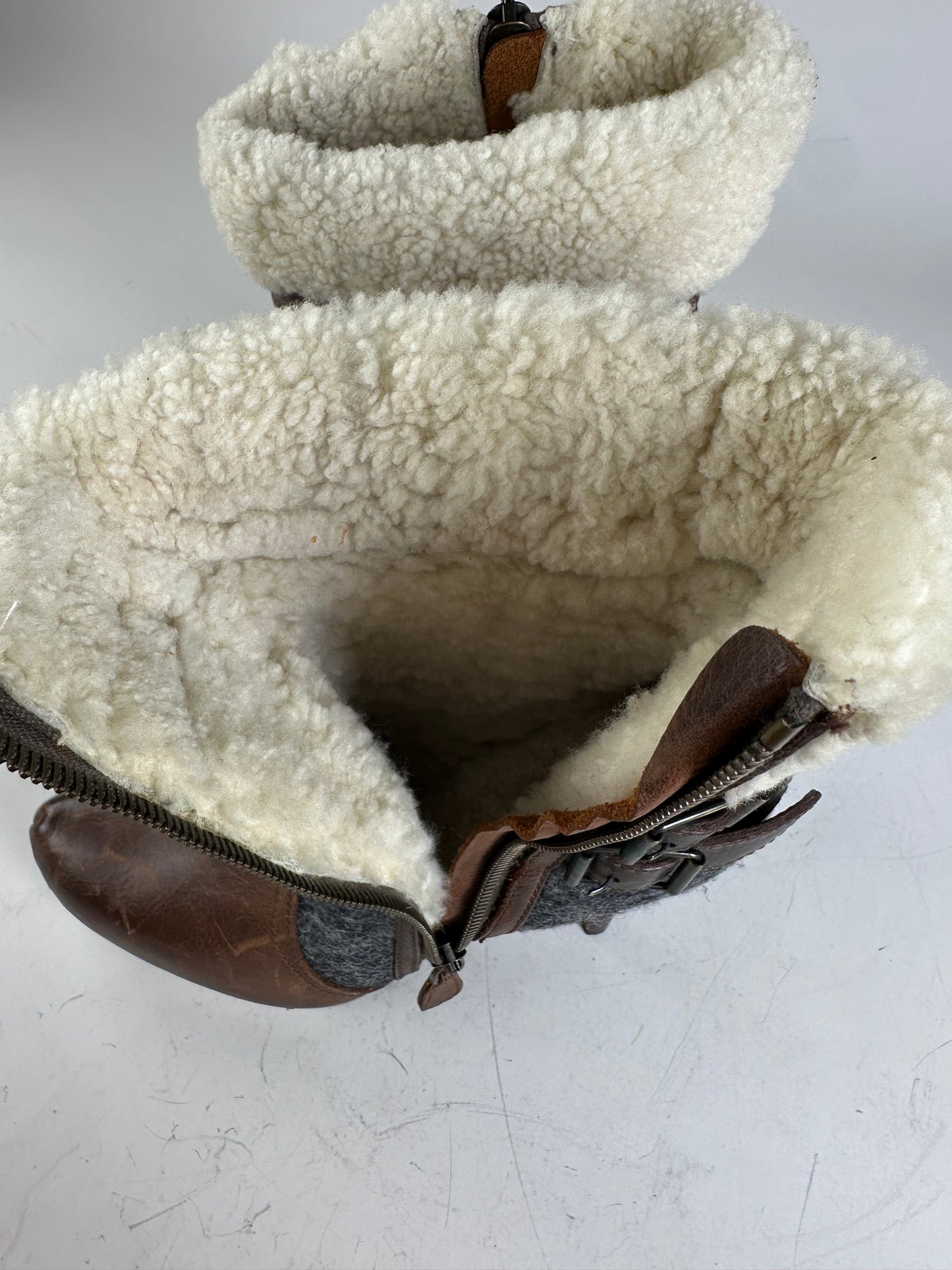 Vintage Etro Leather Wool Ankle Boots Brown Grey EU38