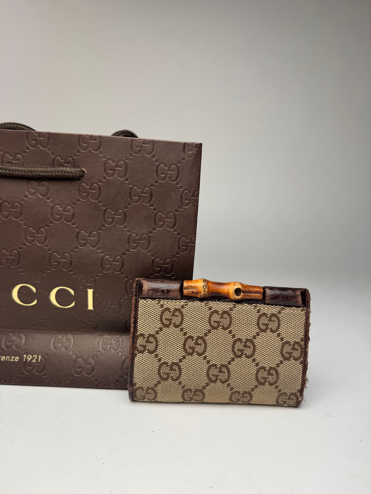 Vintage Gucci Leather / Canvas monogram Card Holder beige brown