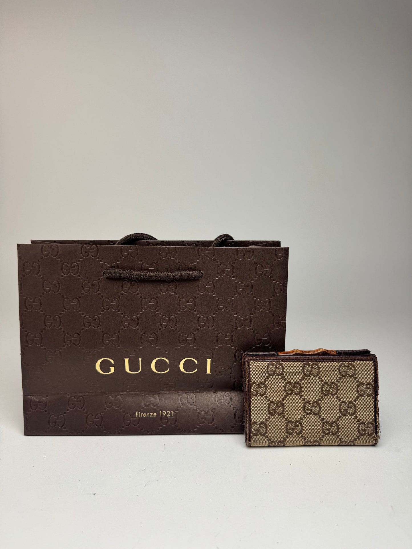 Vintage Gucci Leather / Canvas monogram Card Holder beige brown