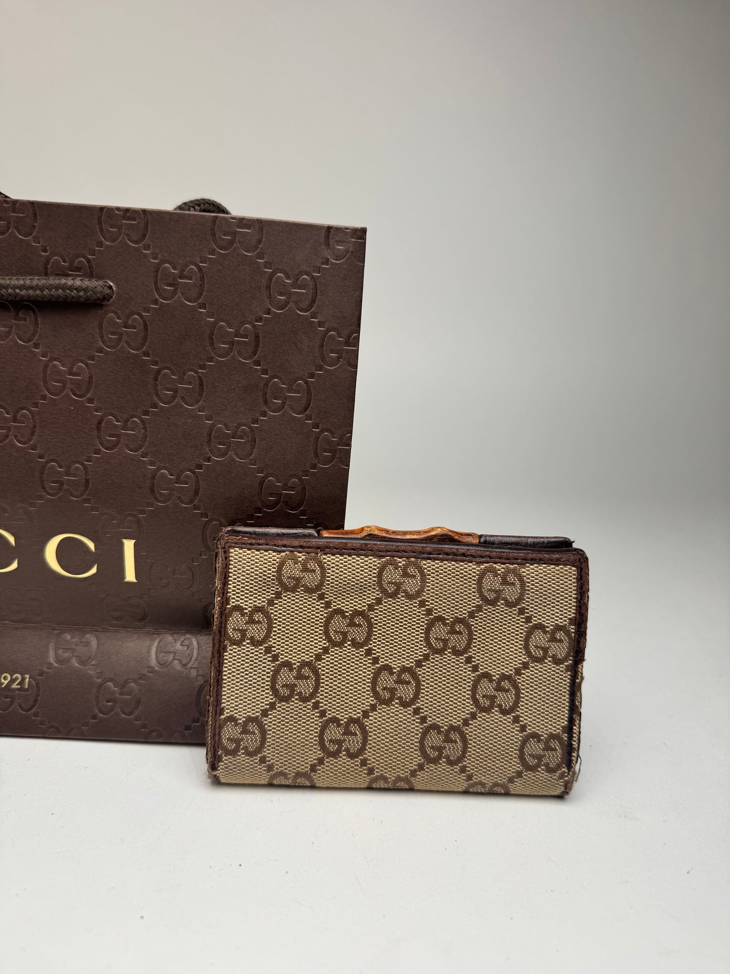 Vintage Gucci Leather / Canvas monogram Card Holder beige brown