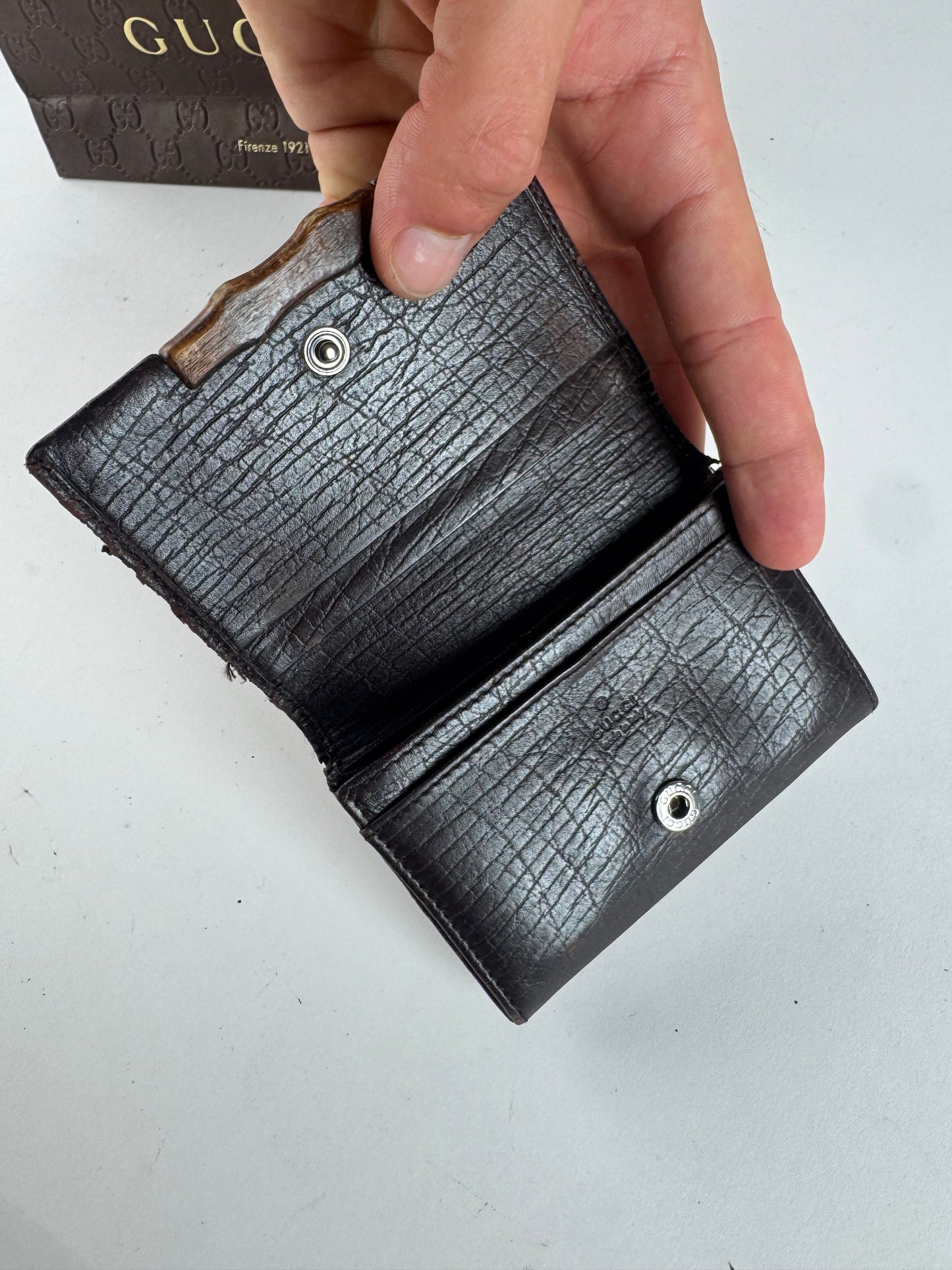 Vintage Gucci Leather / Canvas monogram Card Holder beige brown