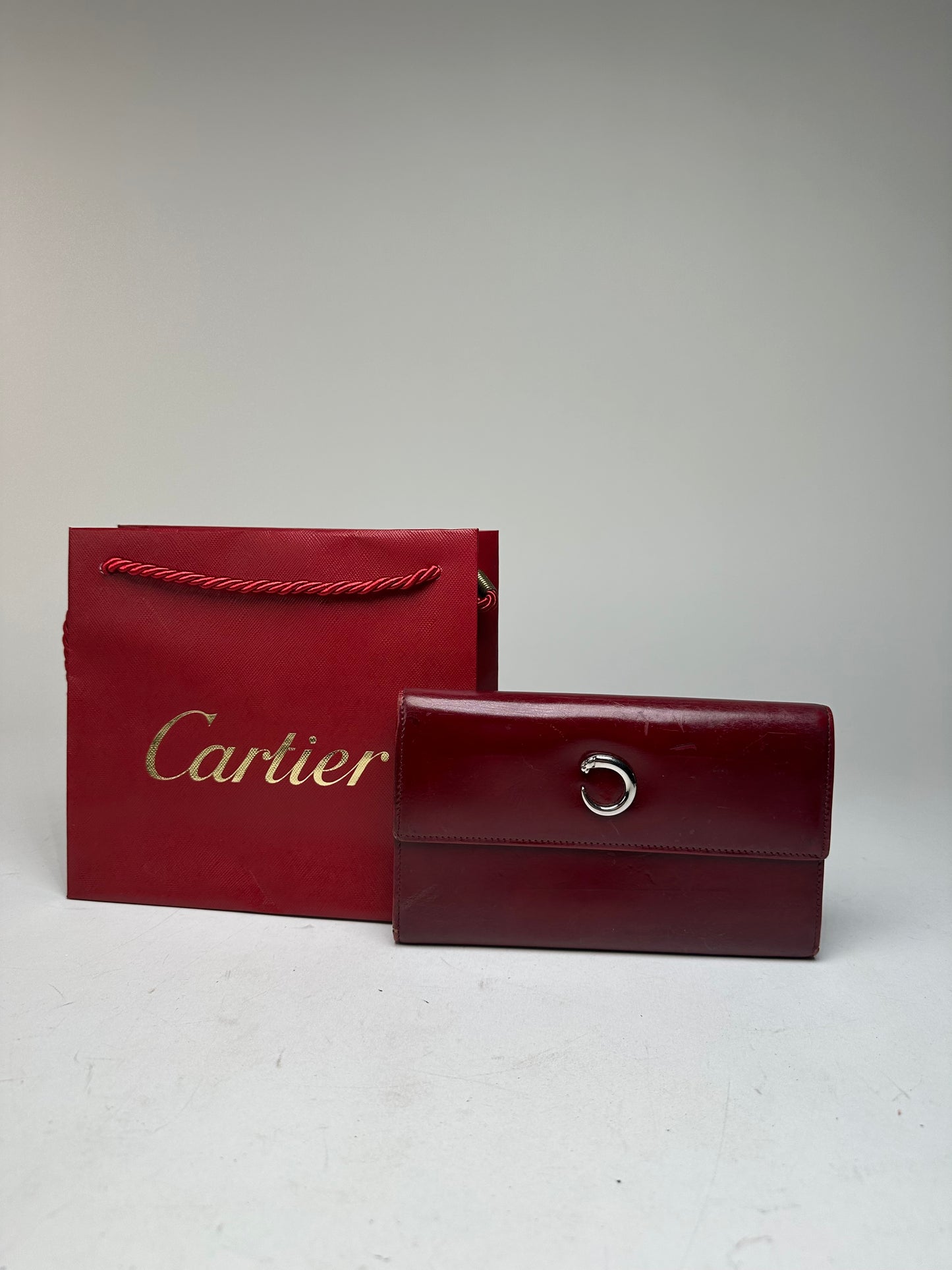 Vintage Cartier Panthere Patent Leather Long Wallet burgundy