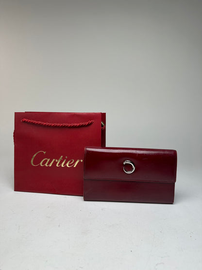 Vintage Cartier Panthere Patent Leather Long Wallet burgundy