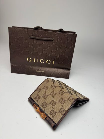 Vintage Gucci Leather / Canvas monogram Card Holder beige brown