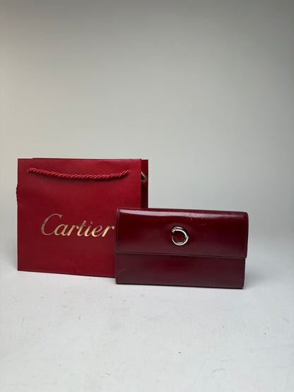 Vintage Cartier Panthere Patent Leather Long Wallet burgundy