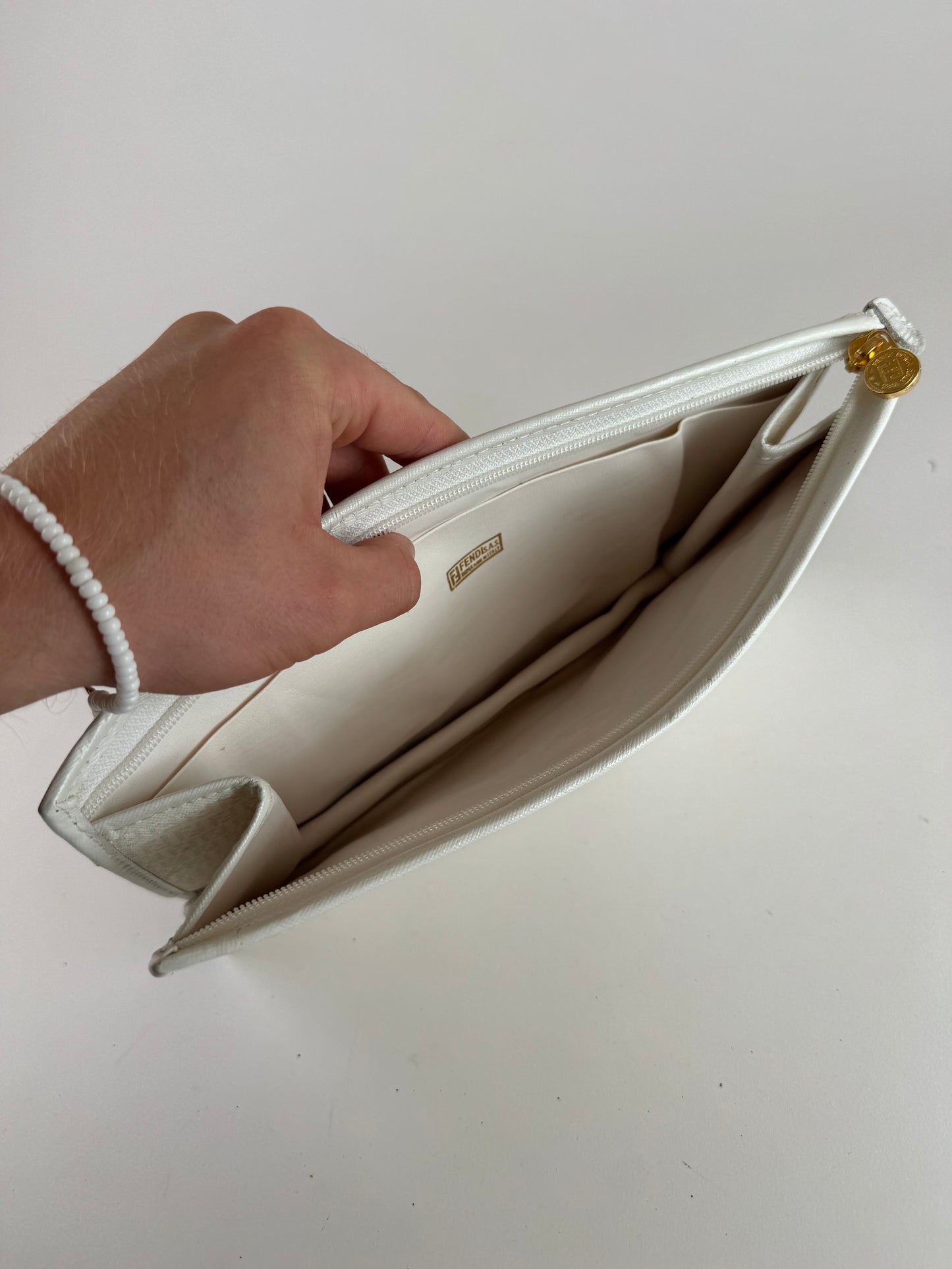 Vintage Fendi Monogram Clutch White