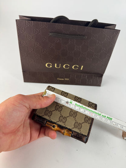 Vintage Gucci Leather / Canvas monogram Card Holder beige brown