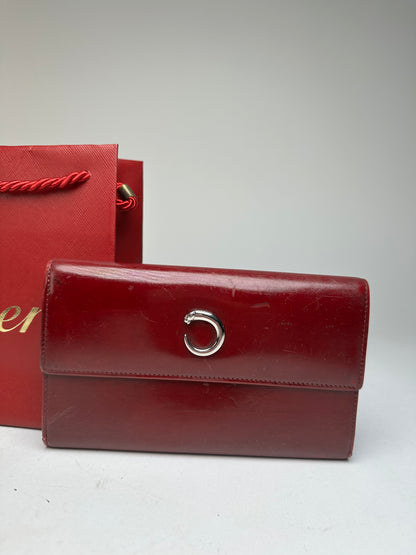 Vintage Cartier Panthere Patent Leather Long Wallet burgundy