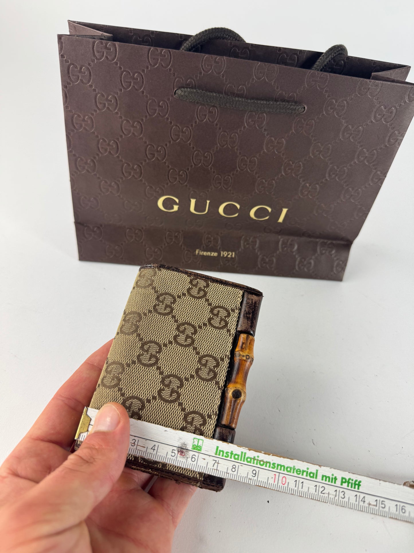 Vintage Gucci Leather / Canvas monogram Card Holder beige brown