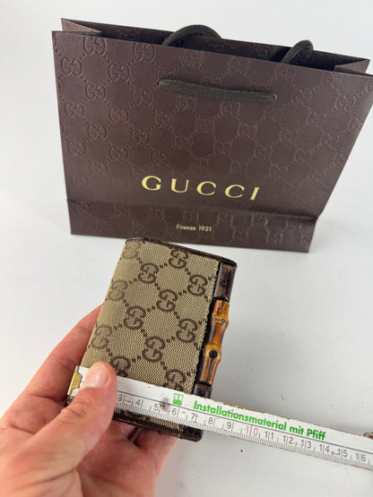Vintage Gucci Leather / Canvas monogram Card Holder beige brown