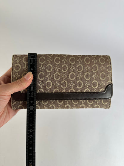 Vintage Celine Macadam Canvas Bifold Wallet Beige Brown