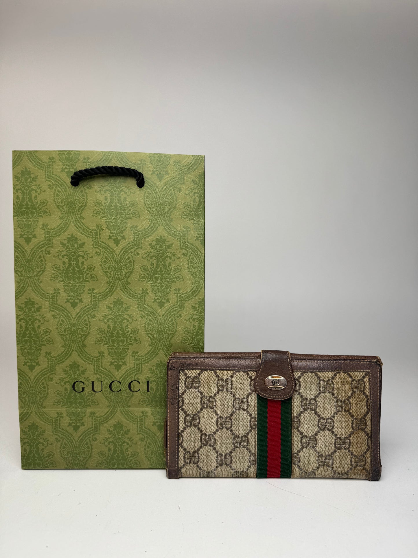 Vintage Gucci Ophidia Monogram Leather ID holder beige brown