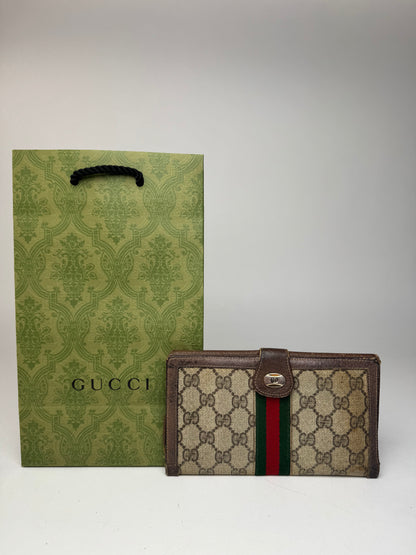 Vintage Gucci Ophidia Monogram Leather ID holder beige brown