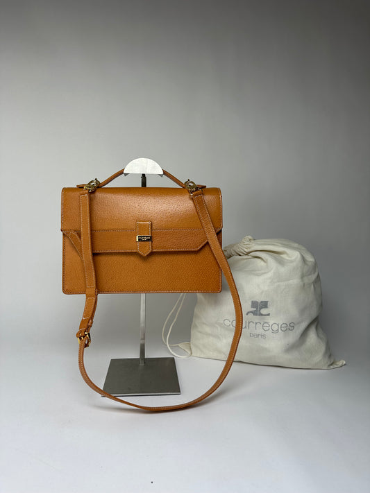 Vintage Courreges Structured Leather Top-Handle Bag Orange Gold