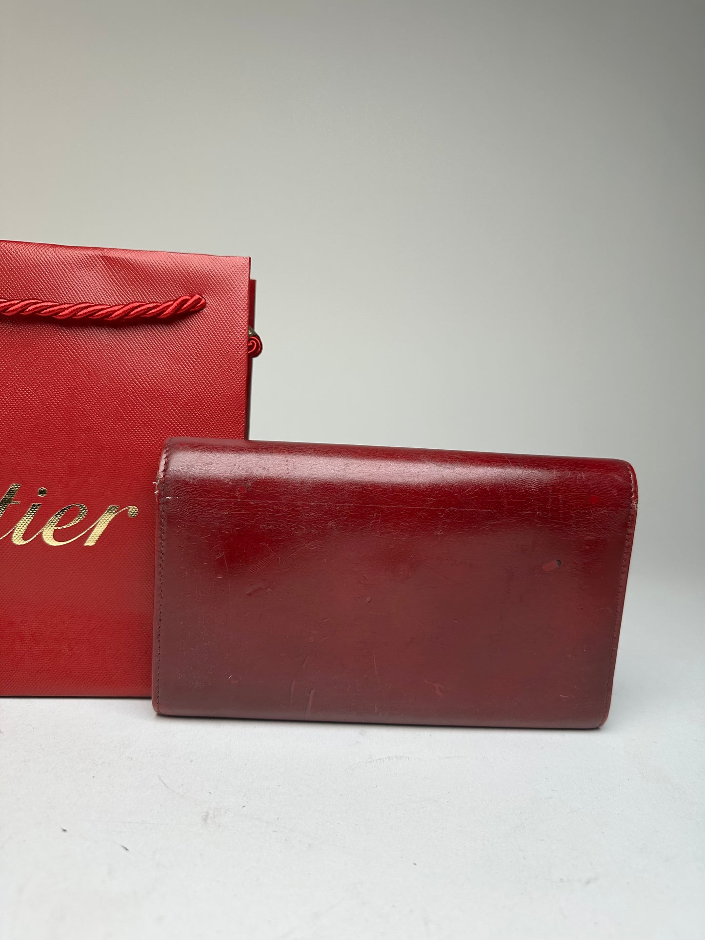 Vintage Cartier Panthere Patent Leather Long Wallet burgundy